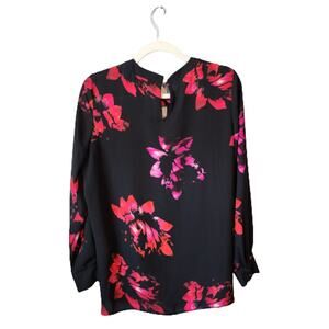 Vince Camuto Floral Long Sleeve Top Keyhole Front Size Small
